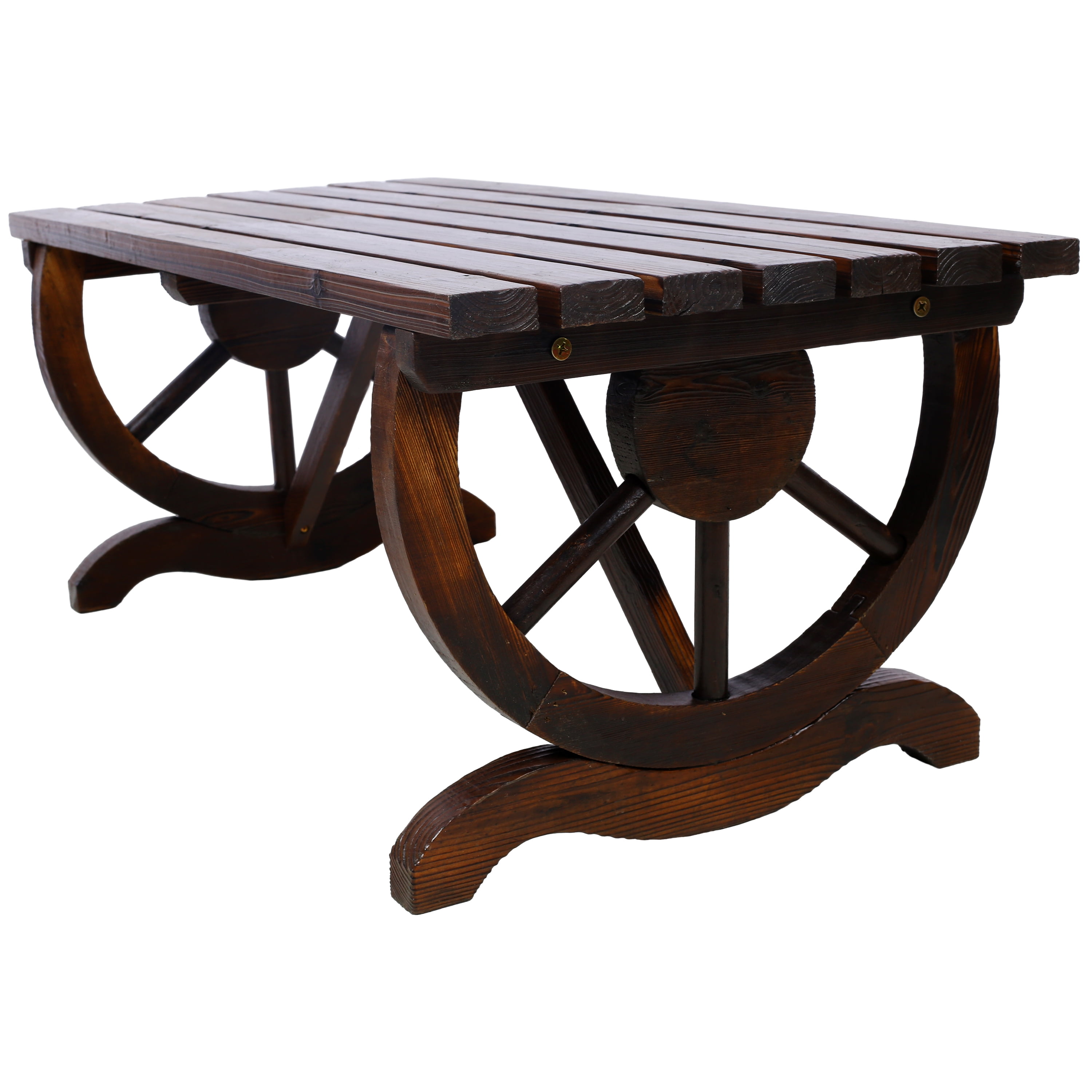 Outdoor Rustic Wooden Bench with Wagon Wheel Legs, 2 People Outdoor Bench Garden Bench Front Porch Furniture Patio Lawn Yard Park, Indoor and Outdoor Decor