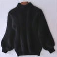 thumbnail image 3 of GDREDA Chandail Court à Col Roulé pour Femmes Manches Lanterne Tricoté Côtelé chandail Noir, Taille Unique, 3 of 3