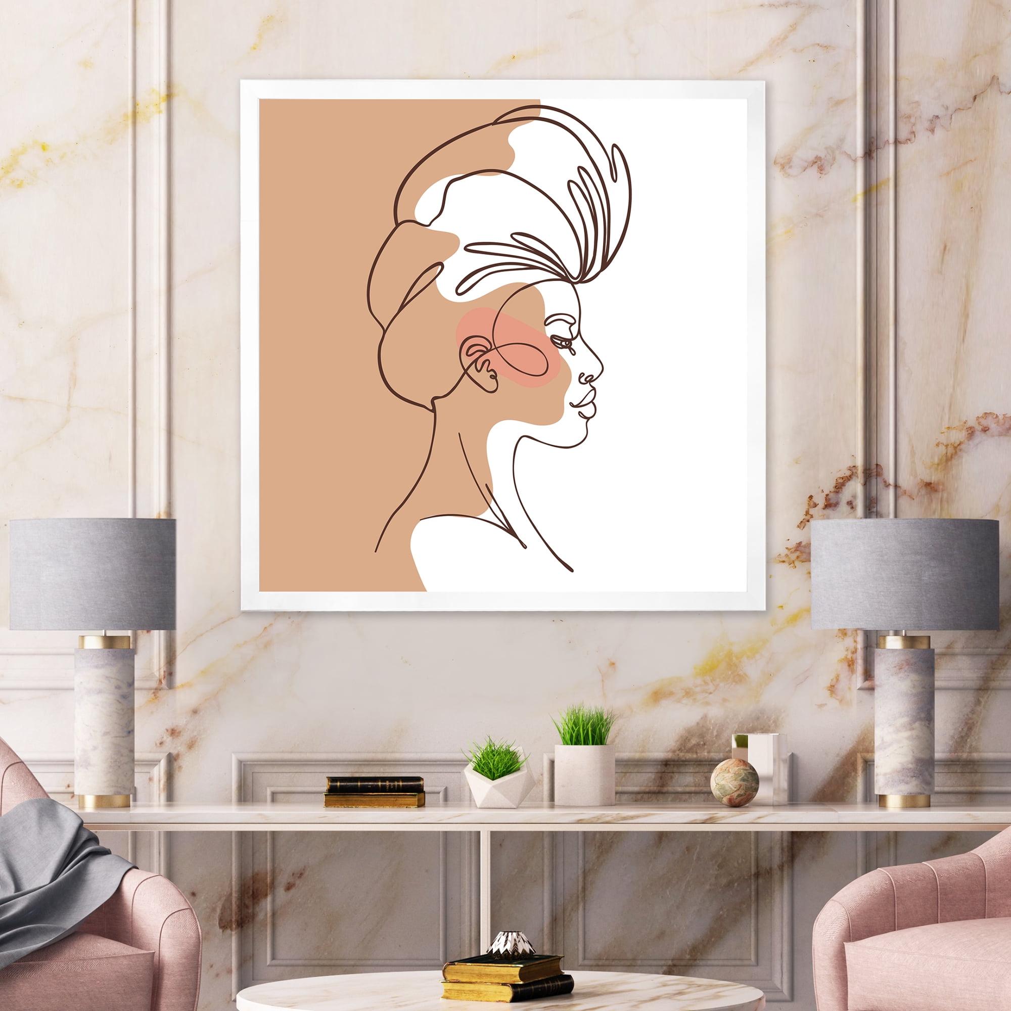 Designart 'One Line Portrait of Afro American Woman II' Modern Framed Art Print