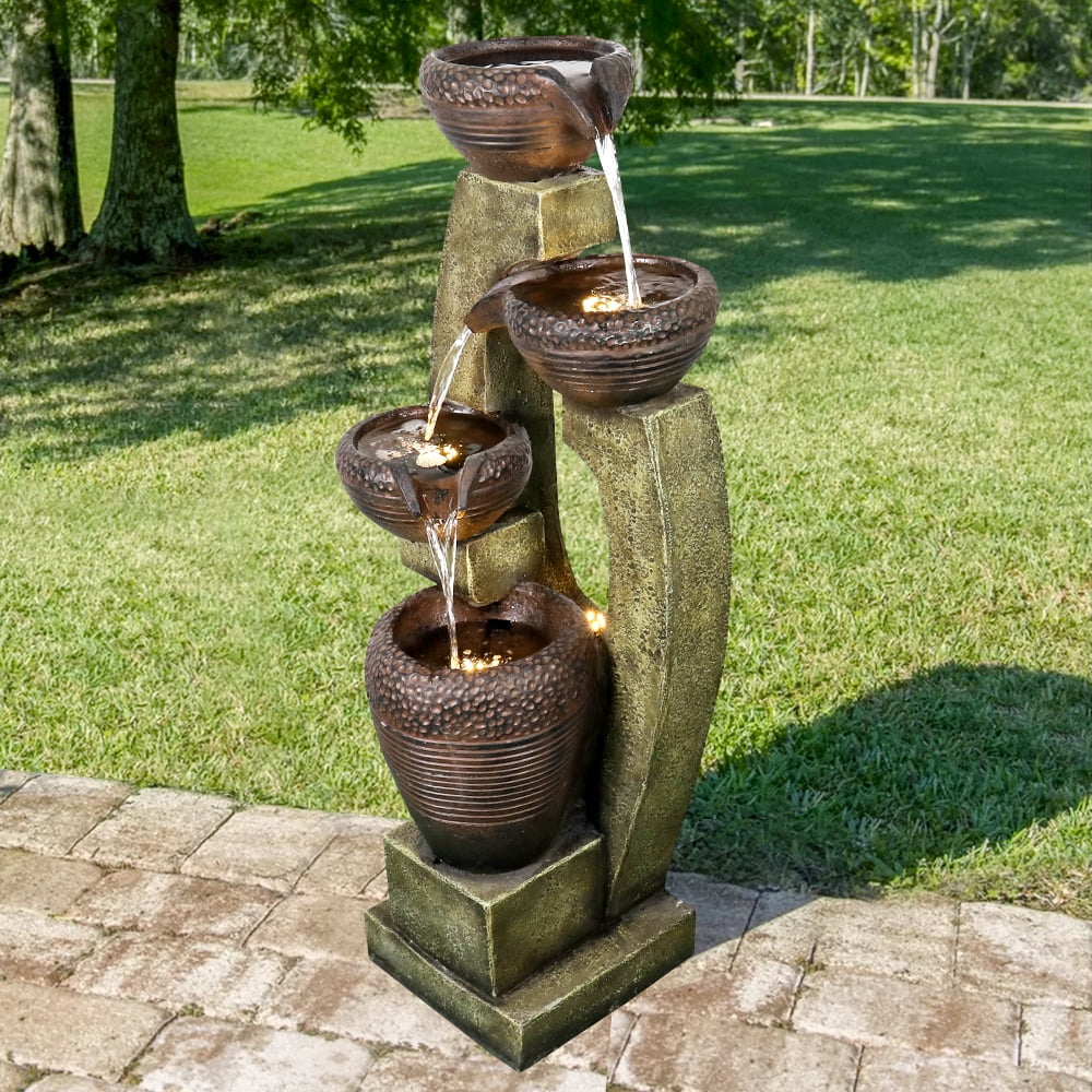 sunnydaze outdoor water fountain with led light contemporary double on modern outdoor fountains