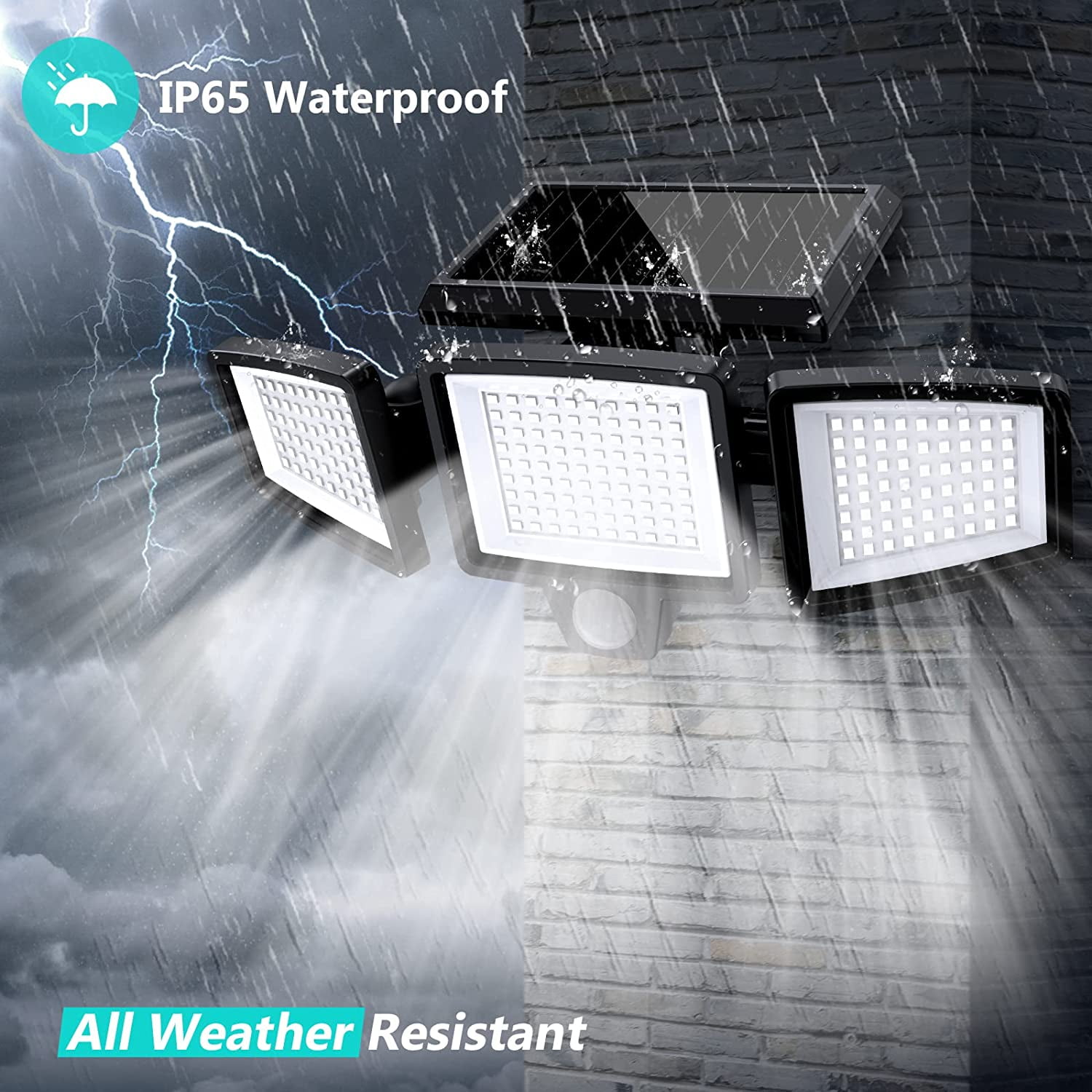 IJIL Solar Lights Outdoor - 2500LM Motion Sensor Outdoor Lights with Remote Control 3 Heads LED Security Light 270° Wide Angle Solar Flood Lights (2 Packs)