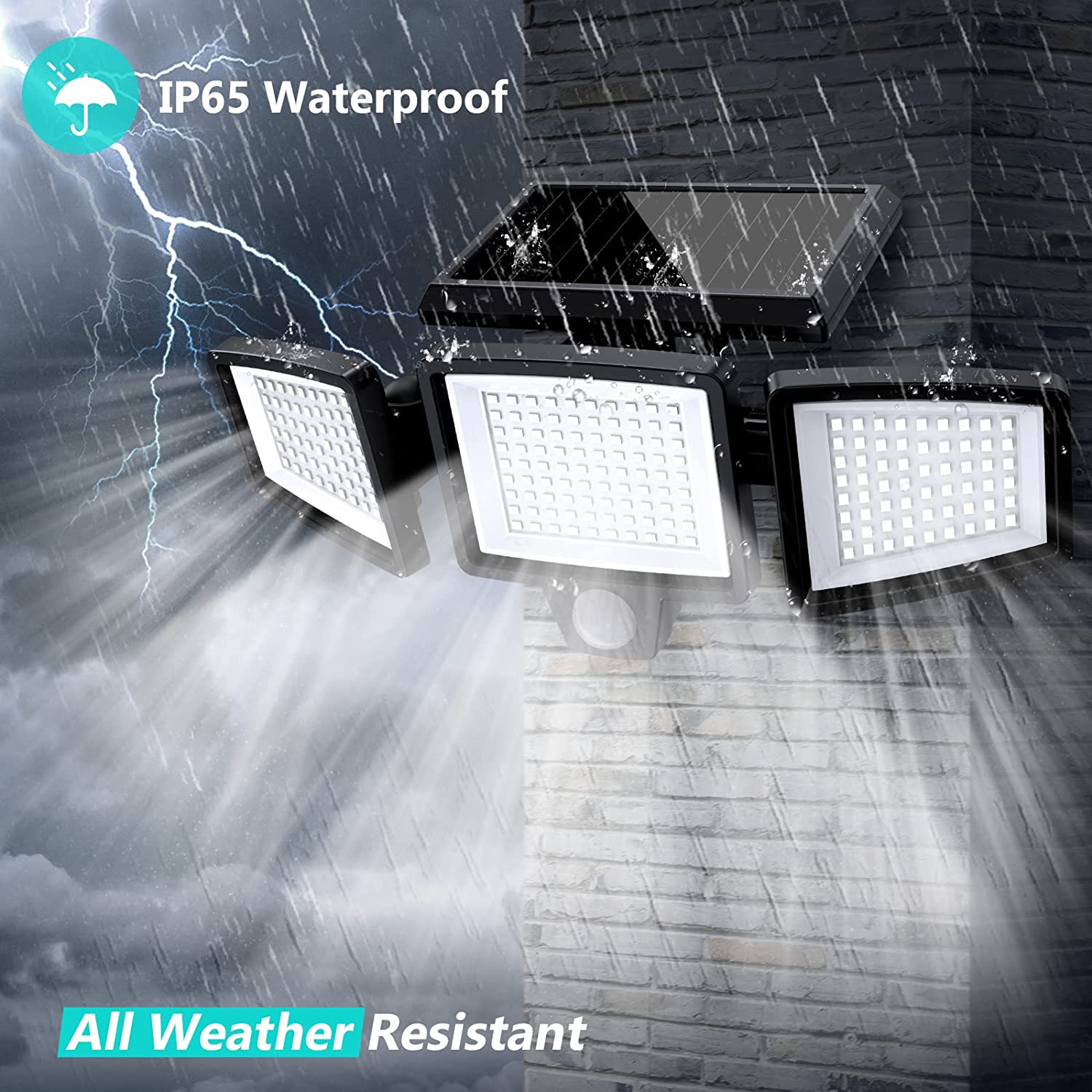 IJIL 2500-Lumen Solar Motion Sensor Security Lights 3 Heads 2 Pack photo 3