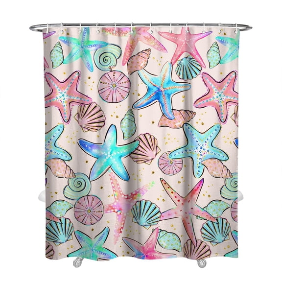 Ocean Theme Starfish Shower Curtain Liner - Marine Life Water Resistant Fabric, Washable Tropical Bathroom Decor for Coastal Homes,72x84in