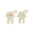 thumbnail image 2 of BemeyourBBs Newborn Auntie's Little Bestie Outfit Baby Boy Girl Fall Winter Spring Clothes Waffle Knit Romper Long Sleeve Letter Embroidery Jumpsuit with Hat Set, 2 of 9