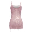 thumbnail image 4 of ManxiVoo Homecoming Dresses Women's Deep V Tassel Sling Wrap Hip Sequin Mid Length Dress Fall Dresses for Women 2023 Pink M, 4 of 5
