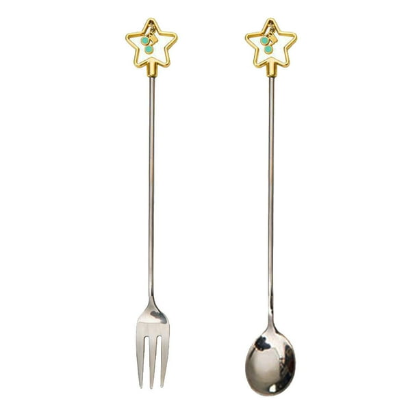 2 piezas de acero inoxidable japonés en forma de estrella, tenedor de café, tenedores para batir, cucharas