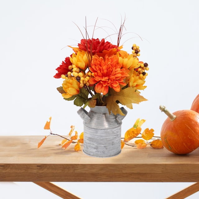 Ramo de flores de hierro con arreglo de girasoles, simulación de cubo de hojalata con colores otoñales, suministros de decoración para el festival de la cosecha, marco de metal de alta