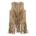 thumbnail image 4 of Women's Suede Fringe Cowgirl Vest Western Sleeveless Cardigan Jacket/Brown/3XL, 4 of 4
