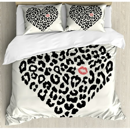 Kiss King Size Duvet Cover Set Heart Shape Wild Leopard Skin