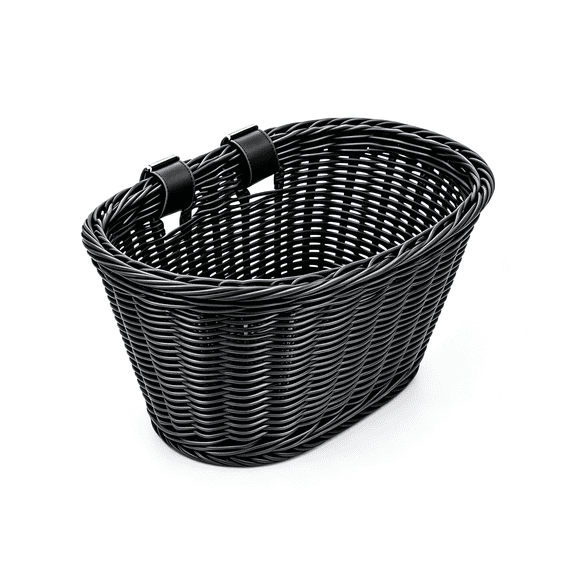 LADYGYM Bike Basket Front for Adult Bikes,Wicker Bicycle Basket with Adjustable Leather Straps,Handwoven Waterproof Beach Cruiser Basket for Handlebar-Black