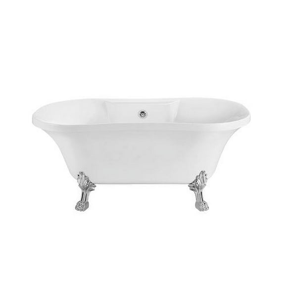 60" Streamline N100CH-GLD Soaking Clawfoot Tub and Tray With External Drain