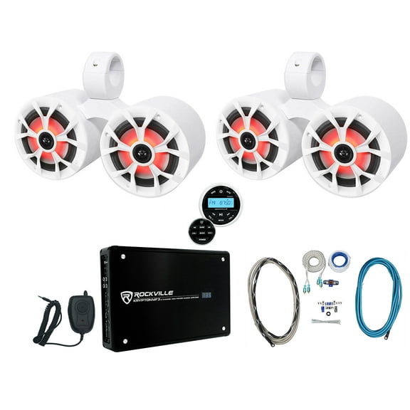 2) Rockville Dual 6.5" Marine Wakeboard LED Speakers Receiver Amplifier Amp Kit
