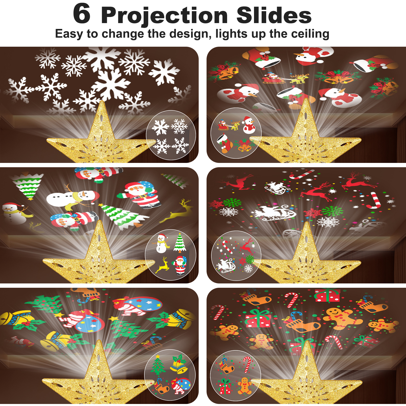 TKYHRMAS Gold Christmas Tree Topper with 6 Projection Modes photo 3