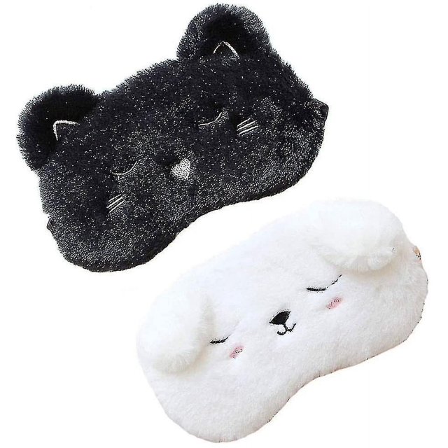 2 uds lindo Animal máscara para dormir para niñas lindo gato de dibujos animados perro suave felpa venda para los ojos