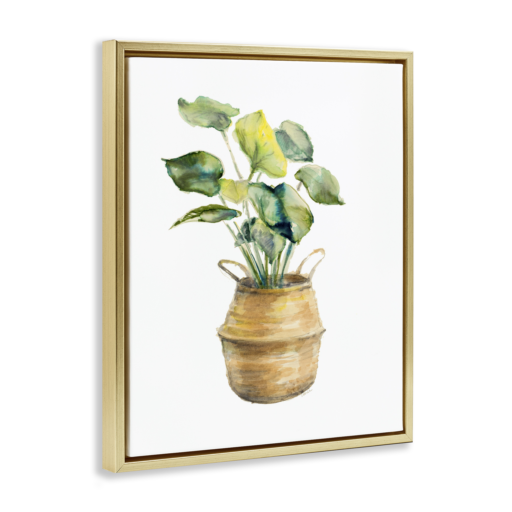 Stupell Industries Plant In Pottery Botanical & Floral Painting Gold Floater Framed Art Print Wall Art, 17 x 21