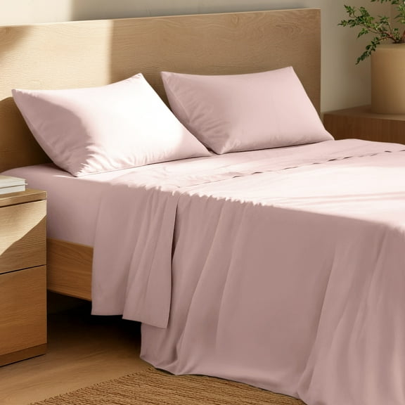 Bare Home Organic Percale Sheet Set - 100% Organic Cotton - Split King, Dusty Pink