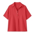 thumbnail image 6 of Cotton Linen Tops for Women Short Sleeve Collared Blouses Shirt Loose Fit 1/2 Button Summer Vacation Travel Daily Wear, XL, 6 of 7