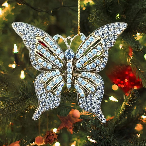 Flat Butterfly Christmas Hanging Decorations - Acrylic Butterfly Ornaments, Festive Christmas Home Decor, Souvenir Gifts, Colorful Butterfly Xmas Tree Ornament, 3*3.5in/7.6*9cm, E