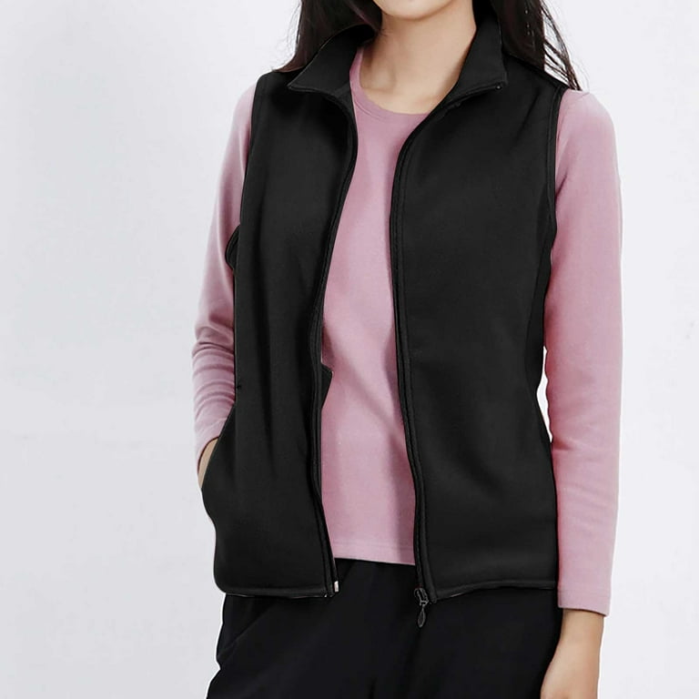 XFLWAM Women's Fuzzy Fleece Vest Classic-Fit Warm Sleeveless Zip Up Sherpa  Vest with Pockets for Fall/Winter Black L