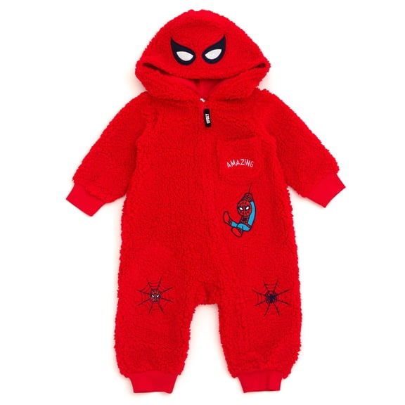 Marvel Avengers Spider-Man Cozy Sherpa Zip Up Cosplay Coverall Newborn to Infant
