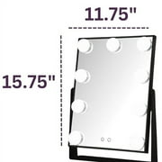 Jerdon 11.5 inch x 15.75 inch Rectangular Makeup Mirror,Black Frame, Multiple LED Light Settings - Model JHW100B