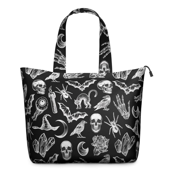 Black Gothic Skull Bat Pattern Travel Tote Bags for Women Carry On,Large Weekender Bags for Women Travel,Multi Functional Duffle Bag for Work,Shopping,Sports