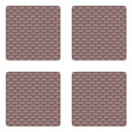 

Floral Coaster Set of 4 Pattern of Lotus Flower Inspired Oriental Curlicue Motifs in Pastel Tones Square Hardboard Gloss Coasters Standard Size Pale Mauve Taupe Rose by Ambesonne