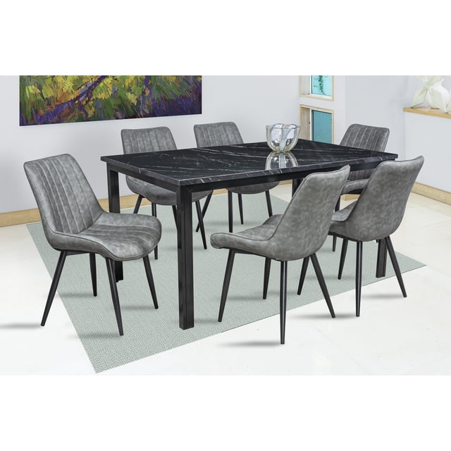 Comedor Java MOBILKRAFT Gris 6 Sillas Rectangular Tubular y Formica marmoleada
