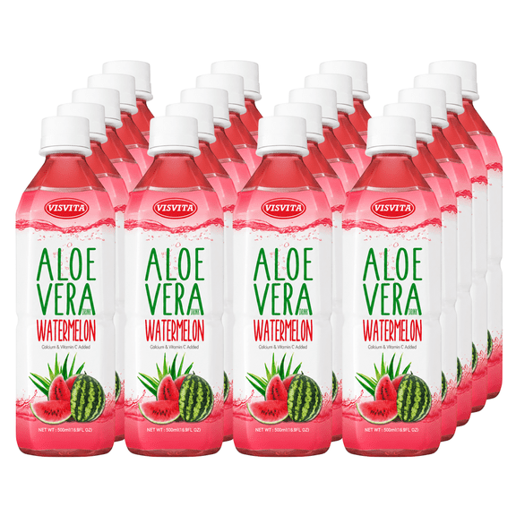 VISVITA Aloe Vera Juice with Real Pulp, Watermelon | Digestive Health, Hydration & Energy Boost | No Artificial Colors, 16.9 oz (Pack of 20)