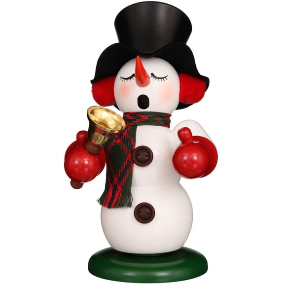 Alexander Taron 9" White and Red "Snowman Holding A Bell" Incense Burner