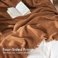 thumbnail image 6 of MooMee Throw Blanket 100% Cotton 4-Layer Gauze All-Around Fringe Ultra-Soft Breathable Lightweight (Drak Orange, Queen 90" x 90"), 6 of 8