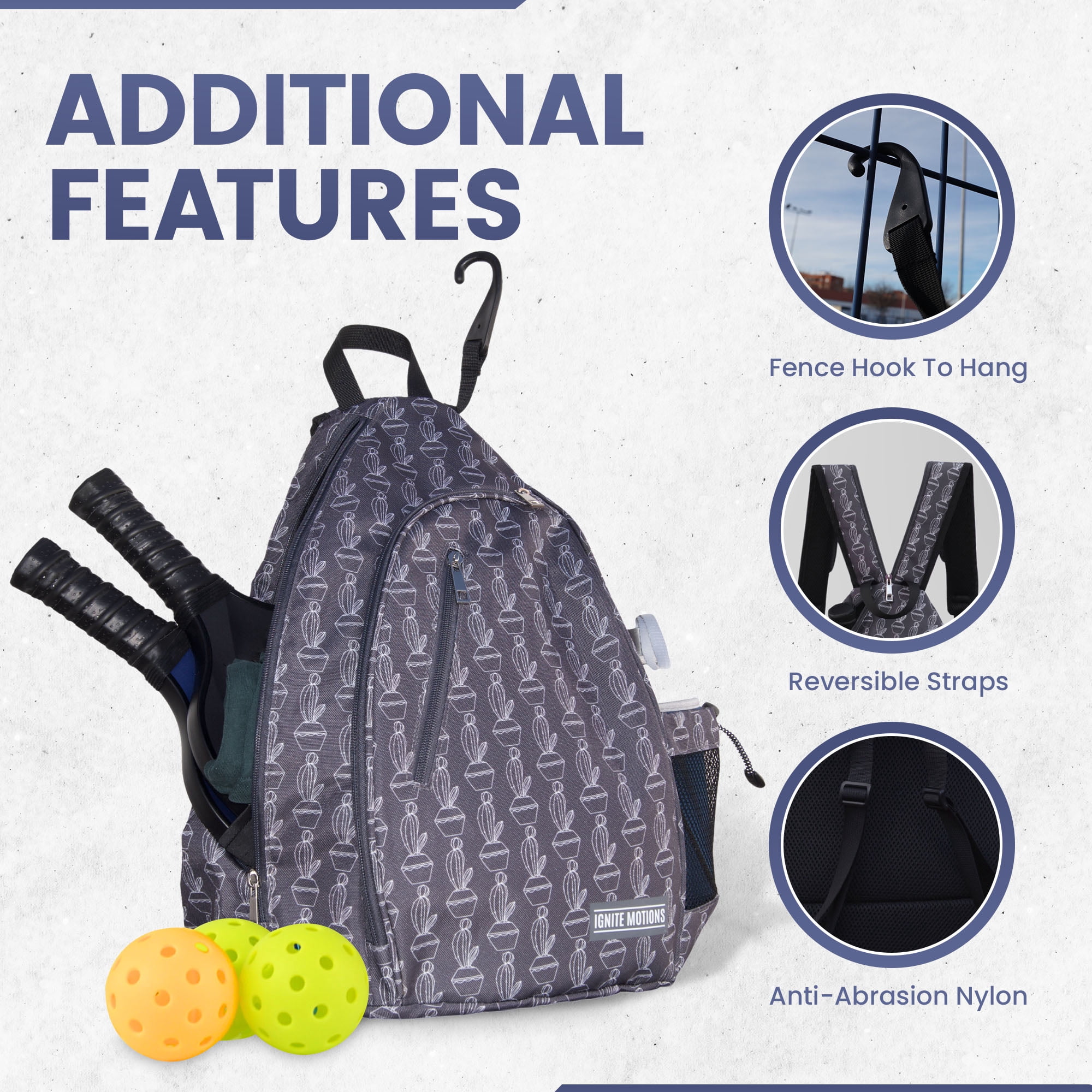 Pickleball Bag for Men & Women Pickleball Backpack - Adjustable Sling Bag/Crossbody with Fence Hook