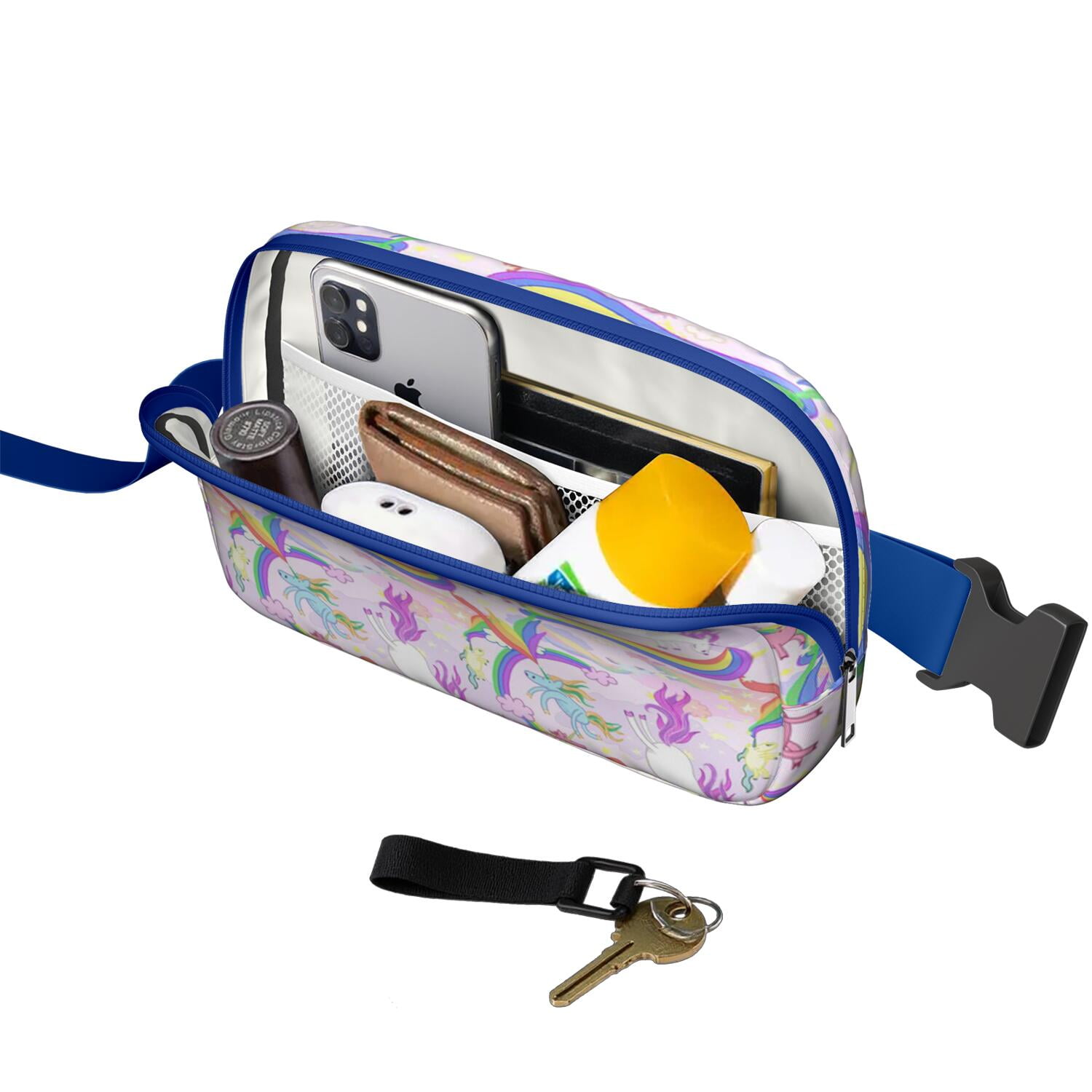 Mythical Horse Pattern Sling Bag – Cute Rainbow Unicorn Fanny Pack for Women with Water-Resistant Zipper Compartments and Adjustable Waist Strap