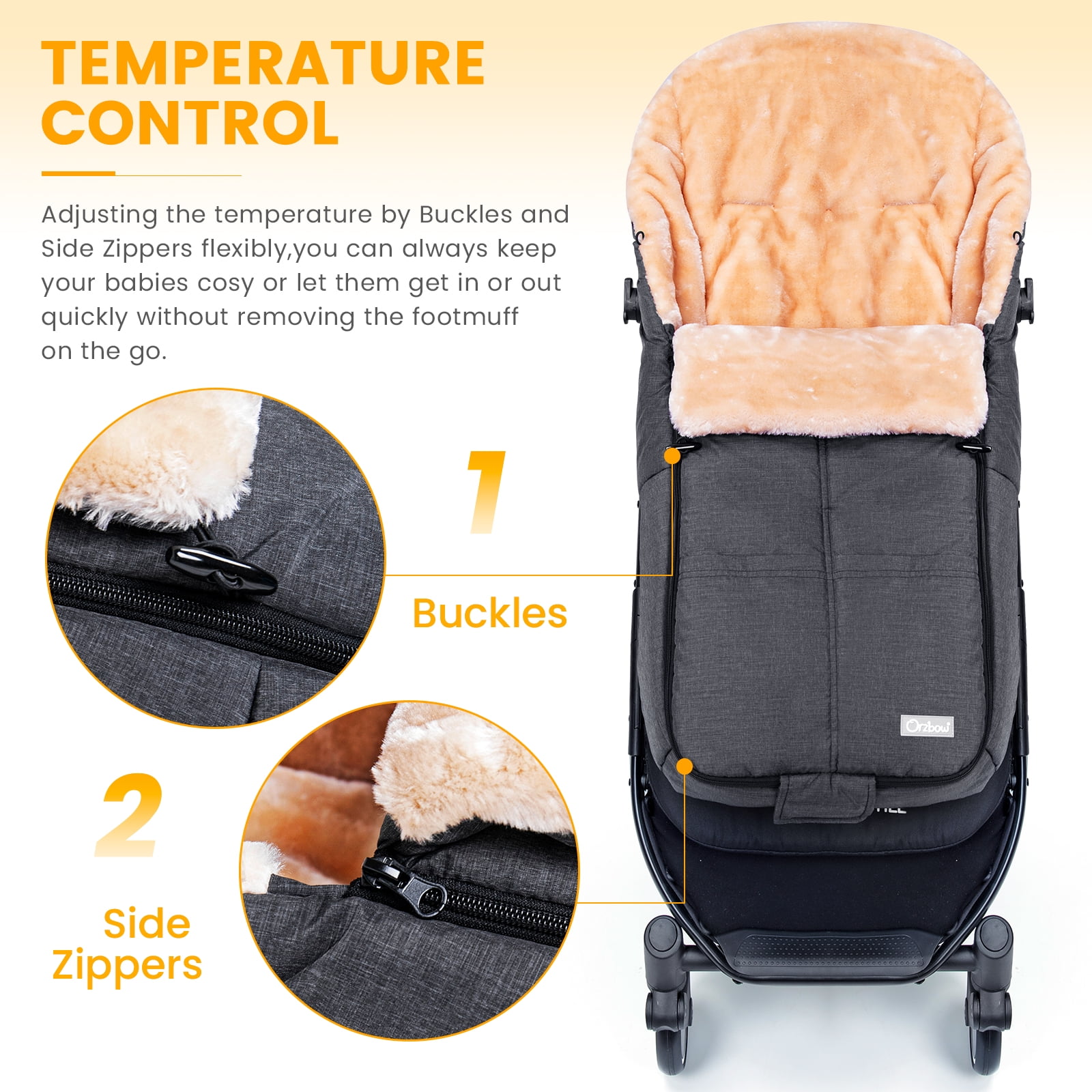 Orzbow Wool Warm Bunting Bag Universal,Suitable below 5 ℃,For Alaska,Stroller Sleeping Bag Cold Weather,Waterproof Toddler Footmuff,Dark Grey