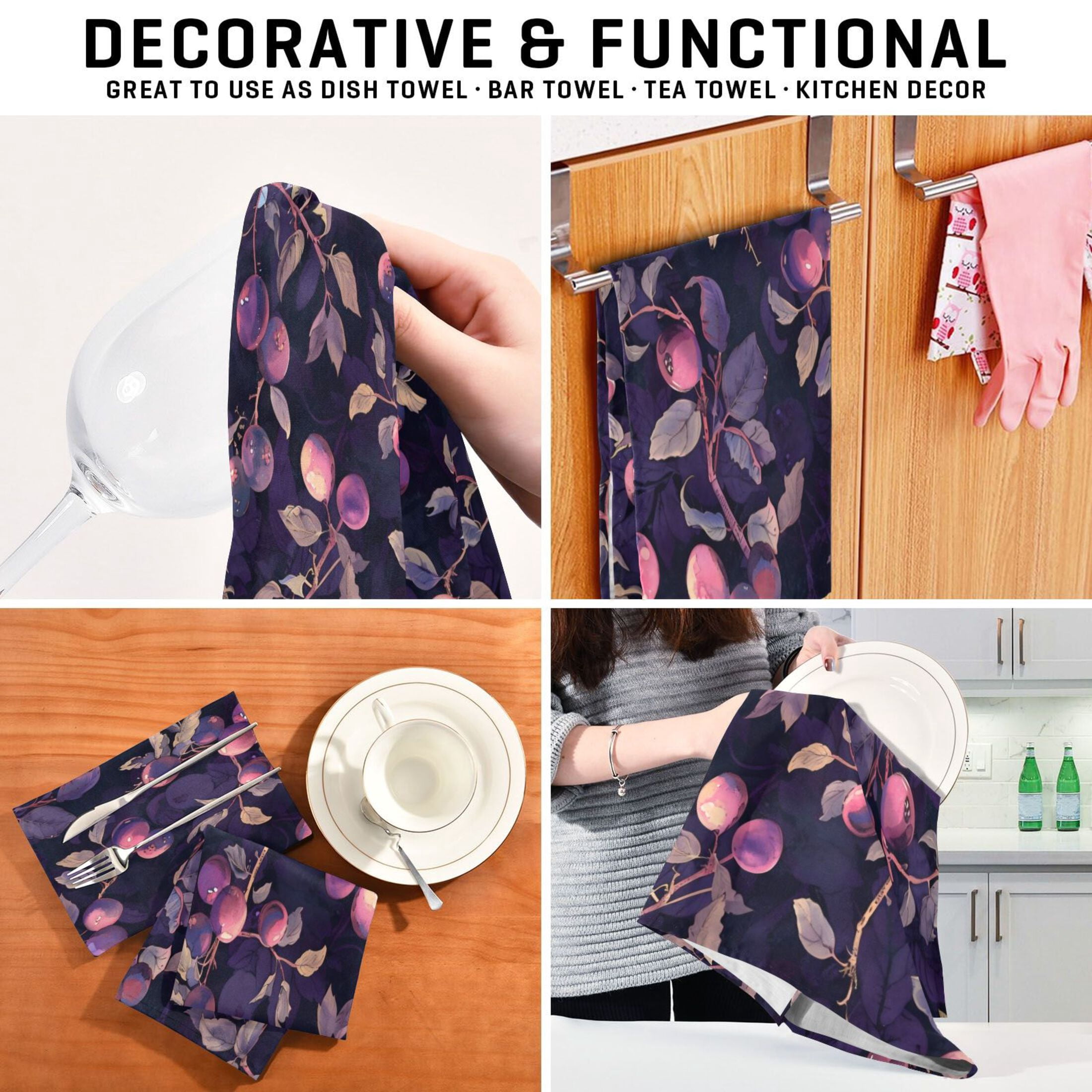 Kitchen Towel 28x18 Inches x6，Plate Towel, Decorative Towel, Napkin, Tea Towel Tea Towels For Kitchen Dish Cloths & Dish Towels Purple Plum