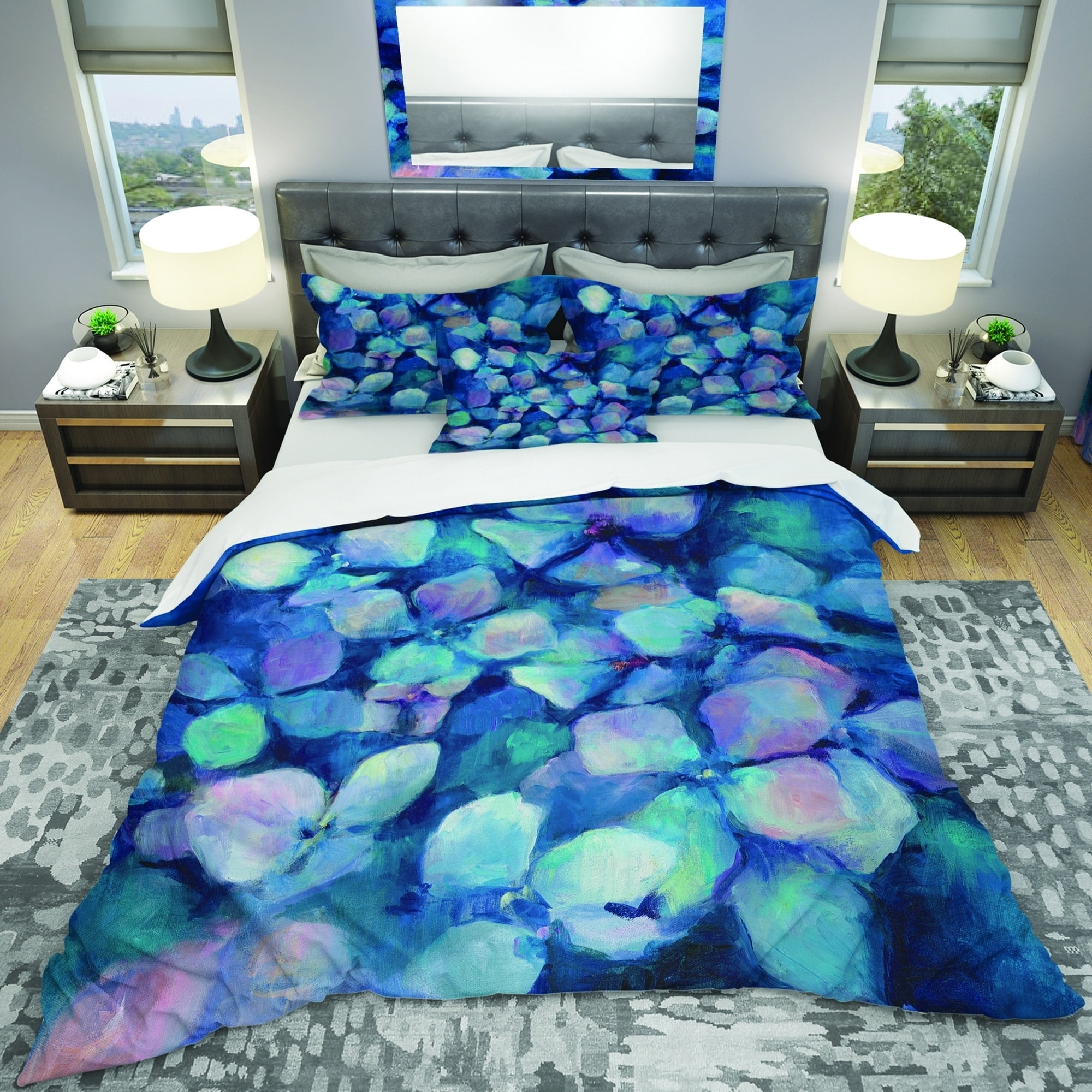 DESIGN ART Designart 'Abstract Blue Flower Petals' Geometric Bedding