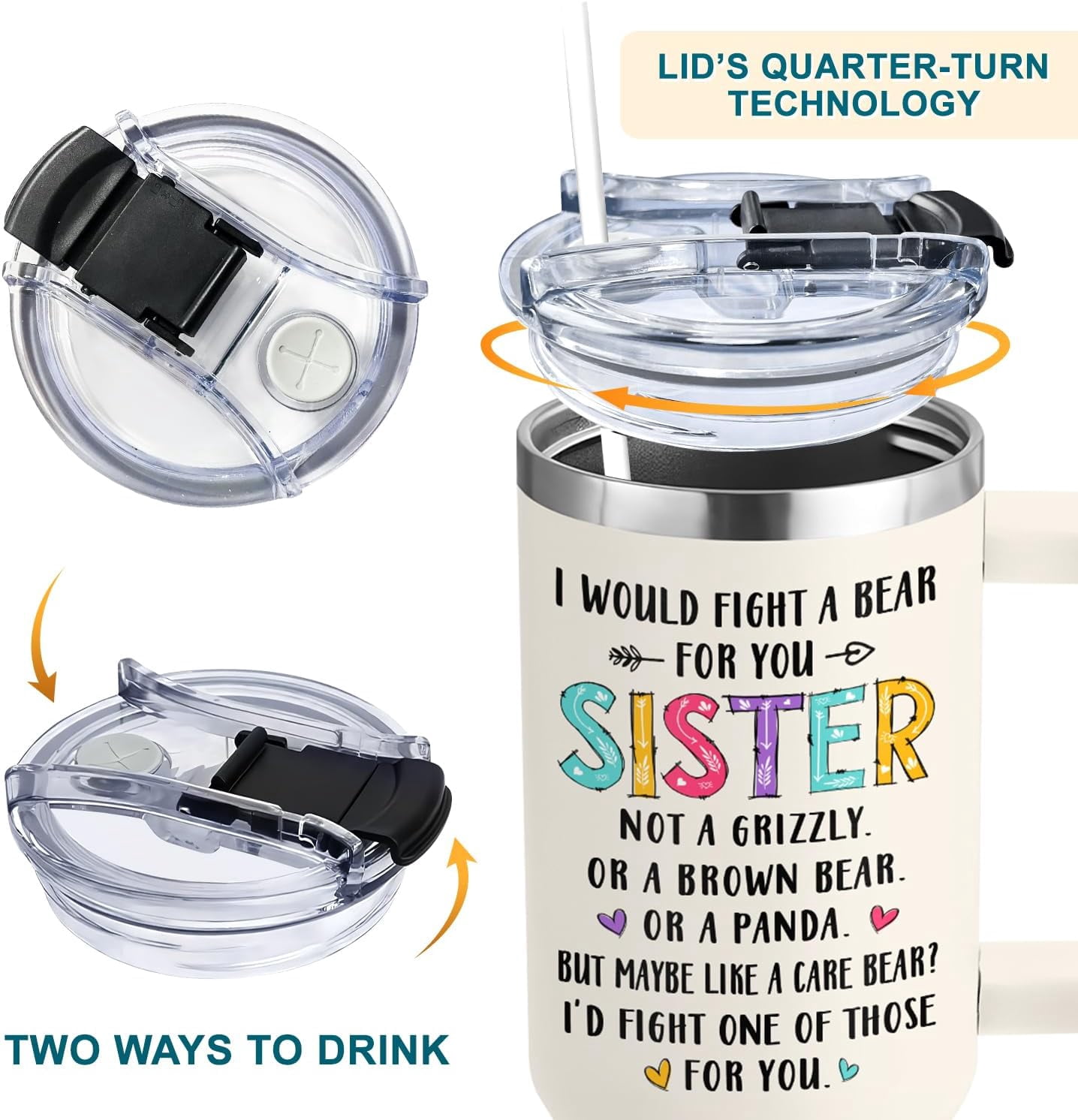 Sisters Gifts From Sister - Birthday Gifts From Sister, Best Friends, Bestie - Christmas, Mothers Day Gift For Women - Gift For Sisters in law - Funny 40Oz Tumbler With Handle & Straw