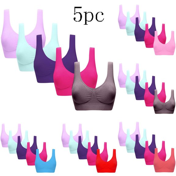 THDHVS Sports Bras for Women,5 Pack Plus Size Seamless Wireless Bra Buttery Soft Sleep Sports Casual Wear for Women,Wireless Bra Hot Pink 44DE