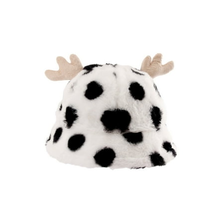

Heiheiup Printing Basin Spotted Woman Fashion Fisherman Warm Thick Hat Hat Plush Antlers Baseball Caps Slouch Hat Men 62