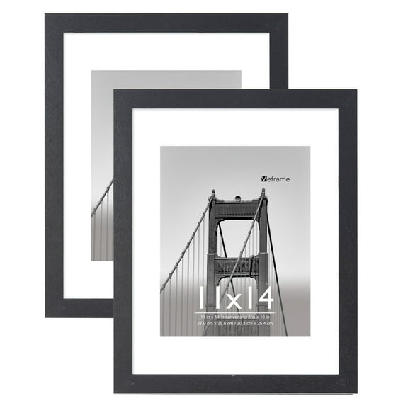 Meframe 2PACK 11x14 Wooden Picture Frame, Matted to 8x10 Wall Photo Frame, Black