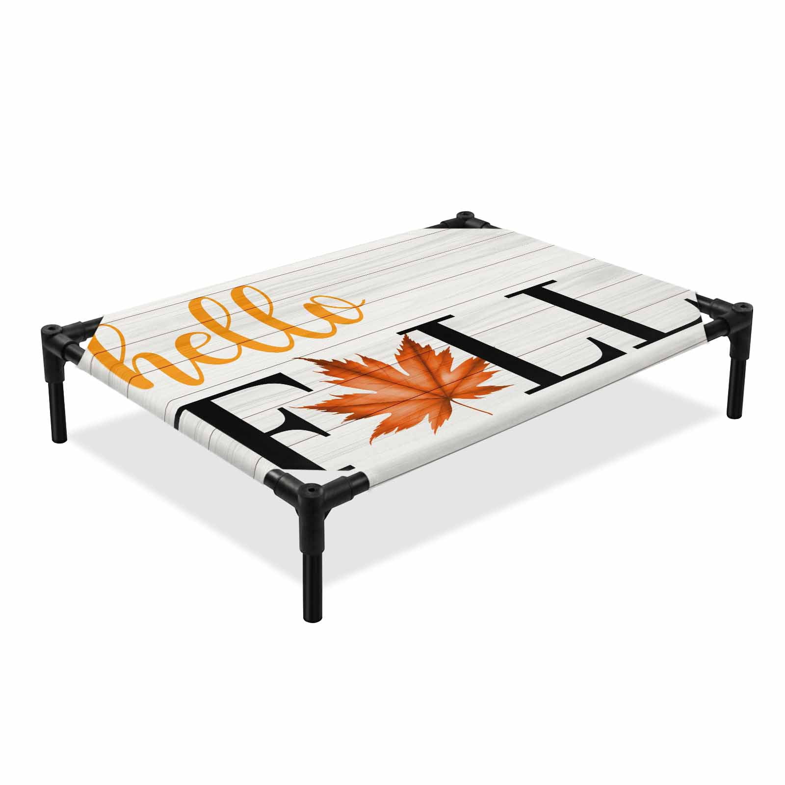 Hello Fall Elevated Dog Bed Maple Leaf Cooling Breathable Outdoor Raised Dog Cot Bed with Metal Frame Non-Slip Feet for Large Dog 28x22in