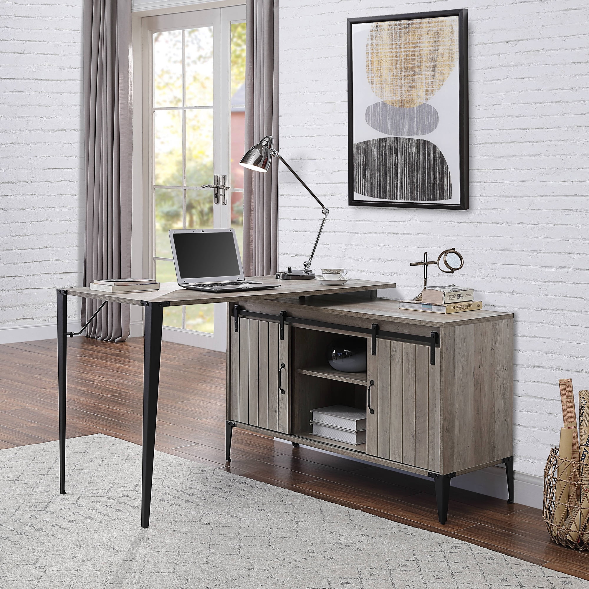 ACME Zakwani Writing Desk in Grey Oak and Black