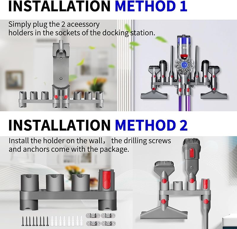 Premium Accessory Holders for Dy*son Vacuum Cleaners - Wall Mount and Docking Station Organizer for Dy*son V15 V7 V8 V10 V11 Model, with 10 Storage Adapters (2 Pack)