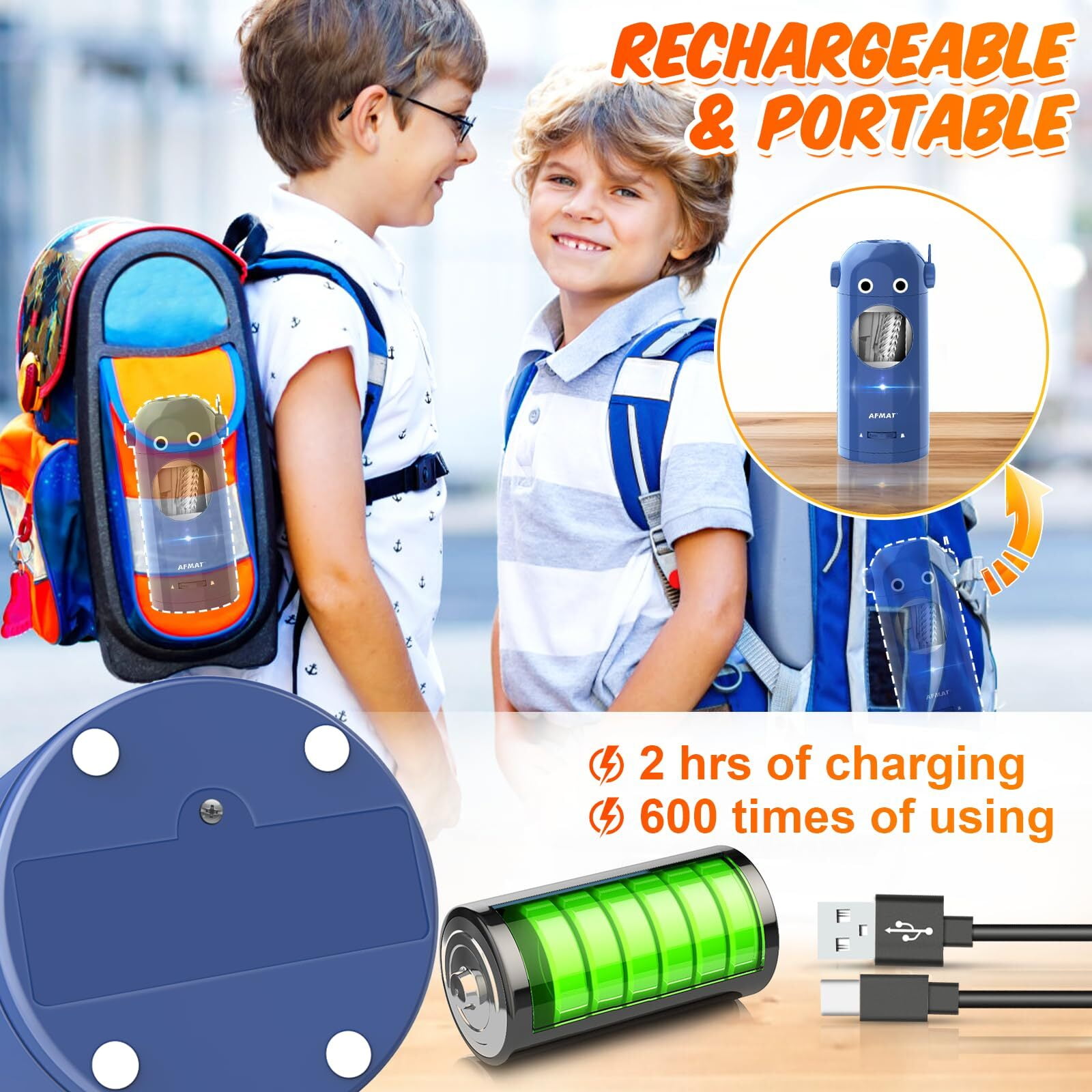 AFMAT Electric Pencil Sharpener for Colored Pencils 7-11.5mm, Auto in & Out, Fully Automatic Rechargeable Hands-Free Pencil Sharpener, Blue