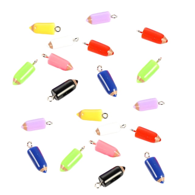 20pcs DIY Resin Pendants Cartoon Pencil Tip Charms Jewelry Crafts Making Accessories (Random Mixed Color)