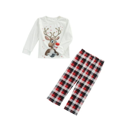 

Farrubbyine8 Parent-child Clothing Christmas Pajamas Elk Long Sleeves Top Pants