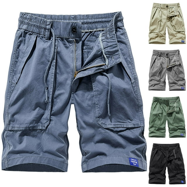 BADHUB Shorts Cargo à Taille Élastique pour Hommes avec Cordon de Serrage Fermeture Éclair Shorts de Randonnée en Coton Ripstop Offres de Shorts de Travail Bleu Foncé m