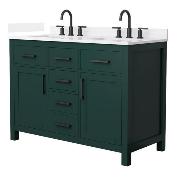 Beckett 48" Green Double Vanity & White Quartz Top (3-Hole) & Black Trim