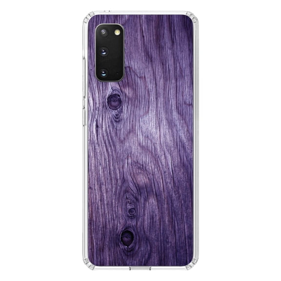 DistinctInk Clear Shockproof Hybrid Case for Galaxy S20 PLUS / 5G (6.7" Screen) - TPU Bumper, Acrylic Back, Tempered Glass Screen Protector - Purple Weathered Wood Grain Print - Printed Wood Image