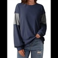 thumbnail image 3 of Sudadera Informal de Gran Tamaño para Mujer, Cuello Redondo, Bloques de Color, Holgada, Tipo Jersey. Azul Marino XXL, 3 of 8